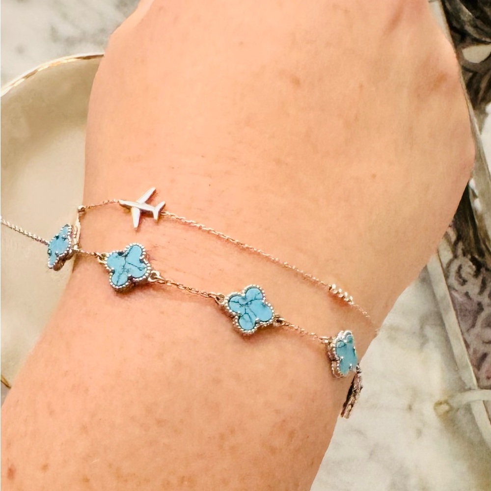 New - Silver and Turquoise clover Bracelet S925 - Purchase Directly In Greece